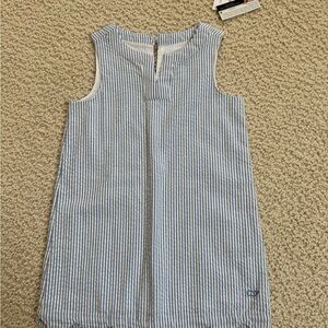 Vineyard Vines Blue and White Seersucker Dress with Scalloped Detail - 3t